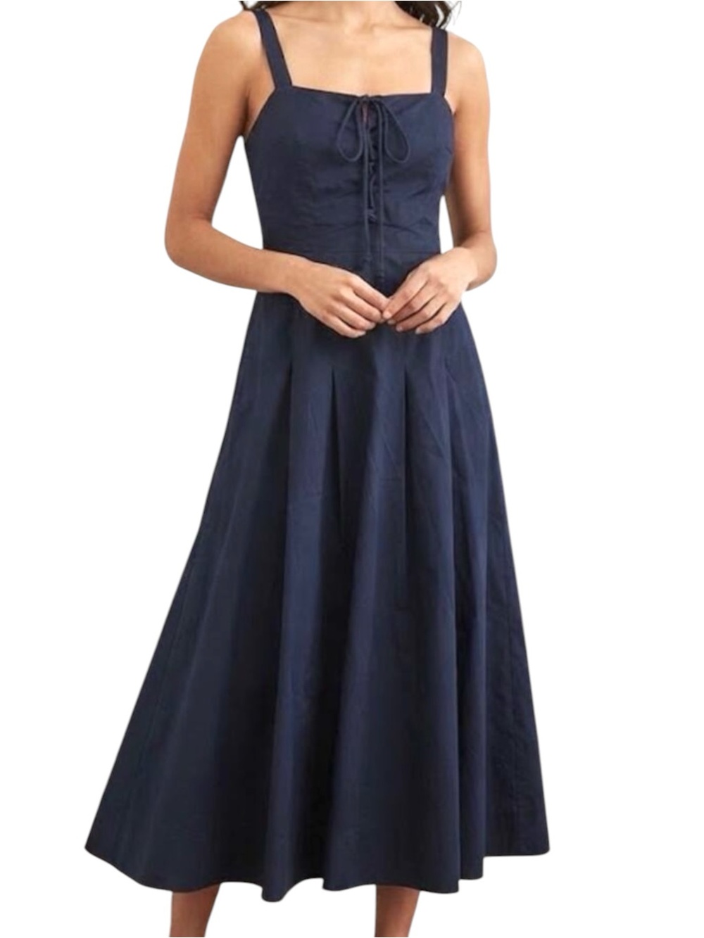 Few Moda o.p.t. Navy Blue Lace Up Front Midi Dress NWT